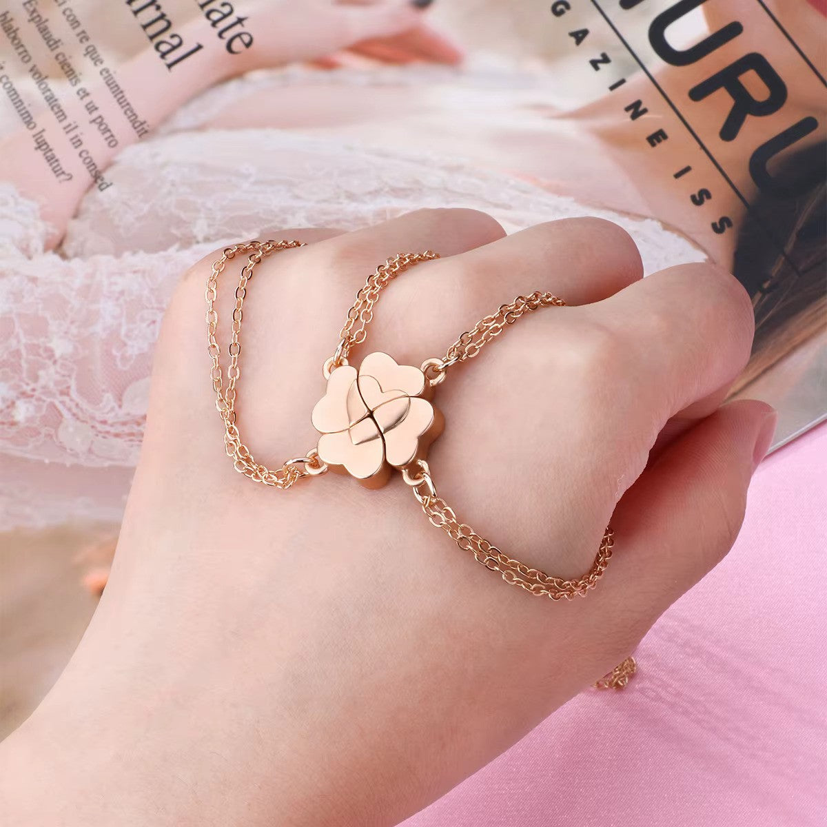Four-Leaf Clover Heart Magnetic Necklace
